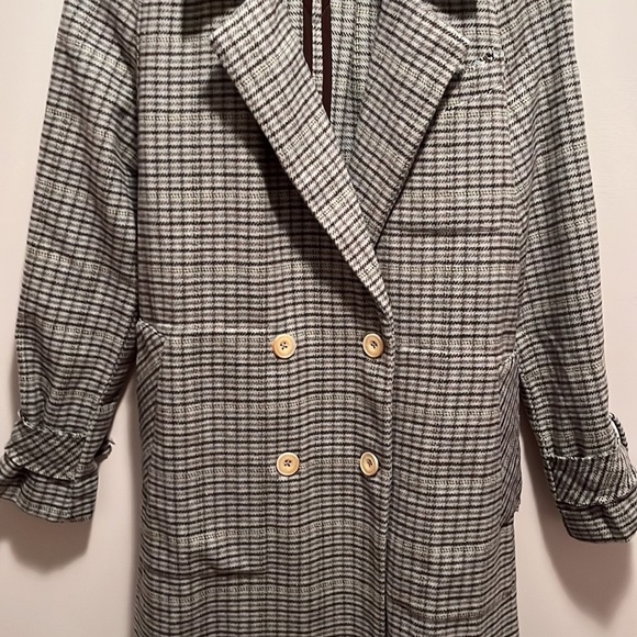 Free People Plaid Wool Trench Coat NWT Small - Picture 7 of 17
